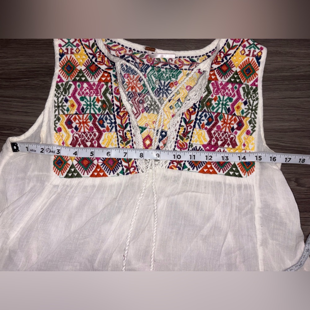 Free People Lohri Embroidered Boho Tassel Top Size X-Small Ivory Multi - Picture 5 of 8